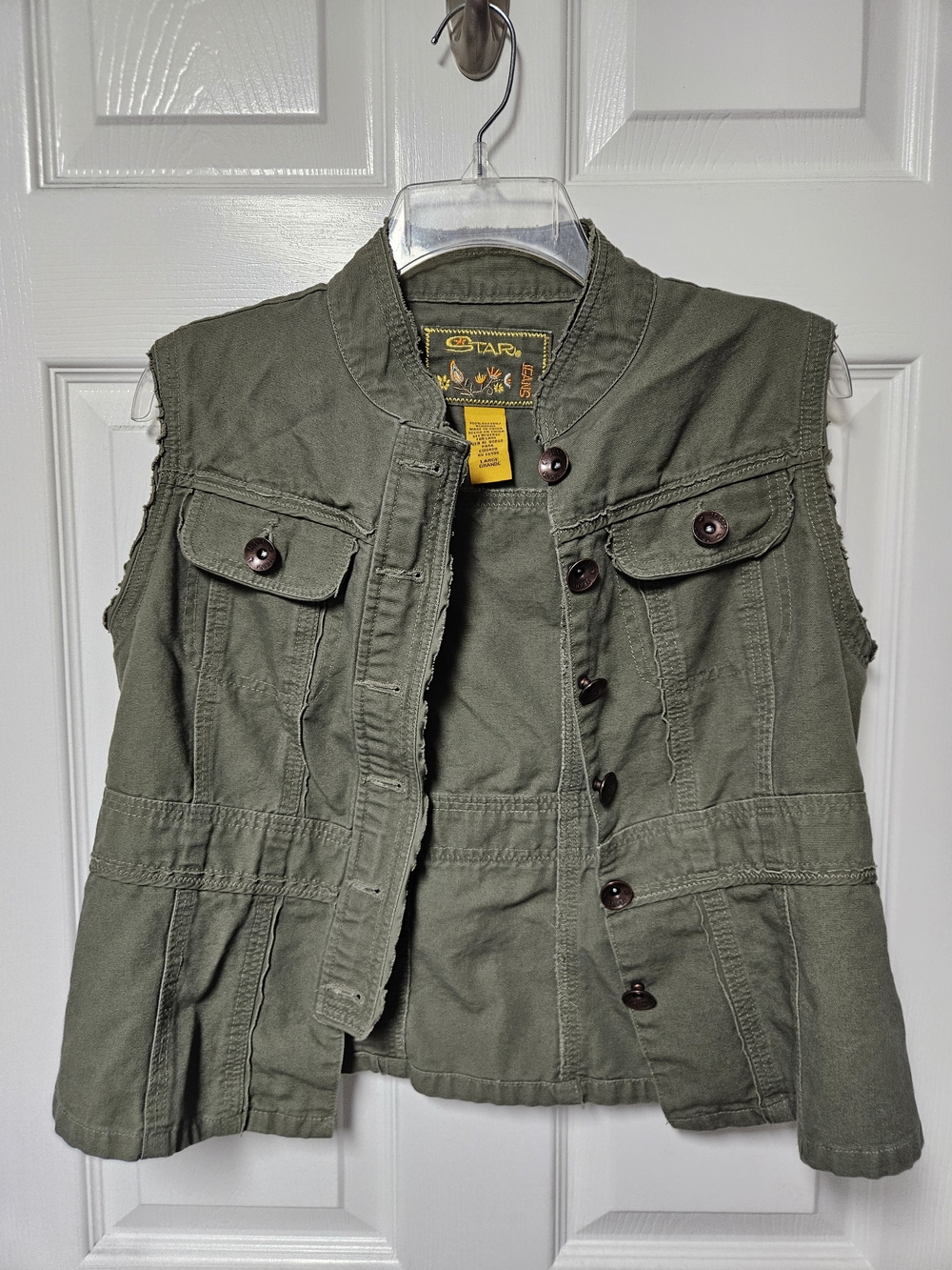 Star Olive Green Military-Style Sleeveless Button Vest